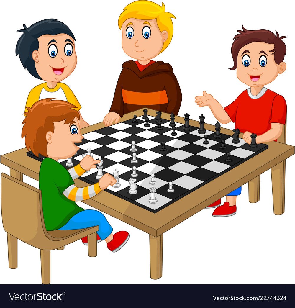 Cute happy kids playing chess Royalty Free Vector Image