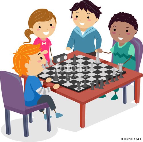 Stickman Kids Chess Club Practice Illustration