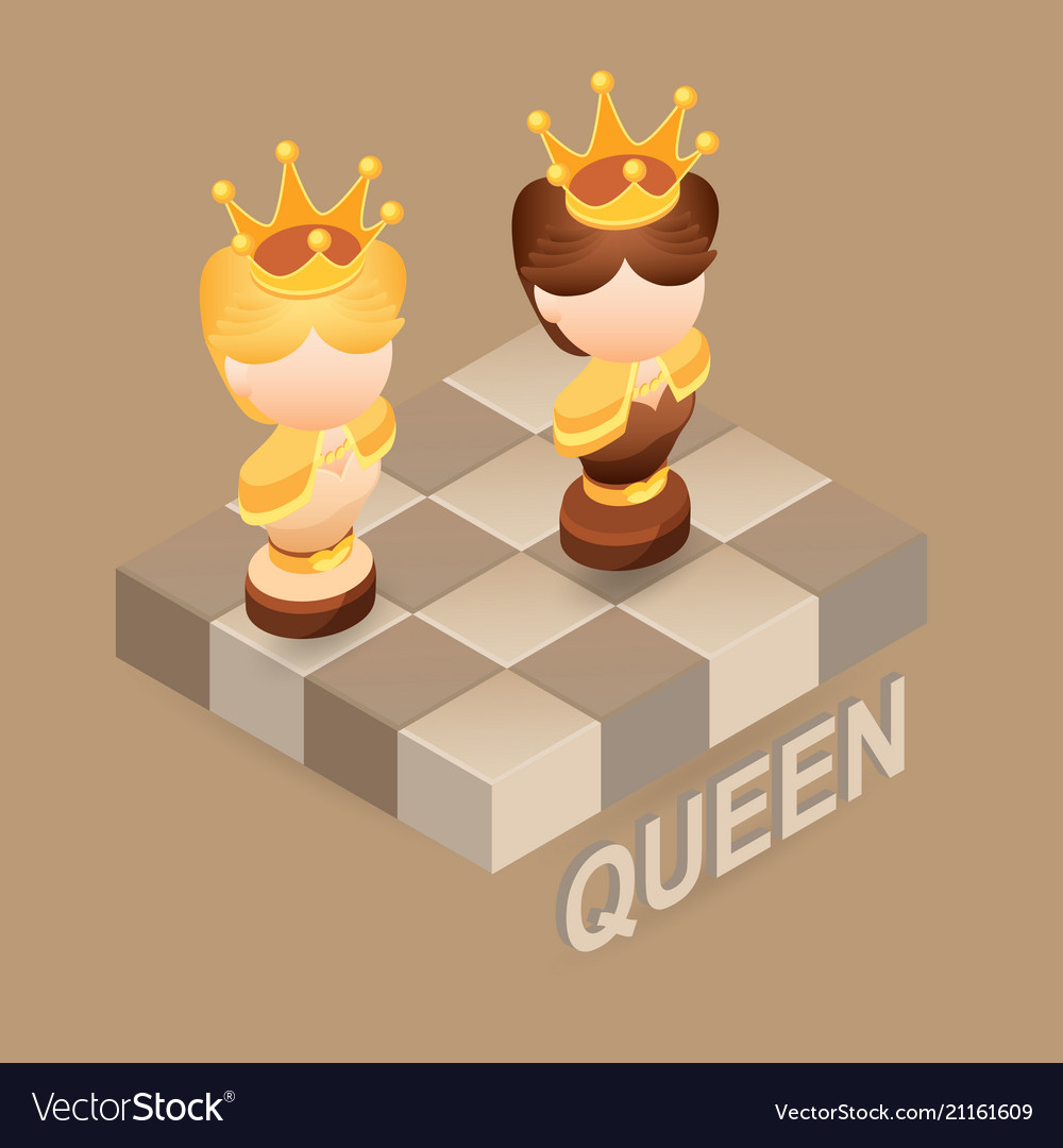 Isometric cartoon chess pieces queen fla