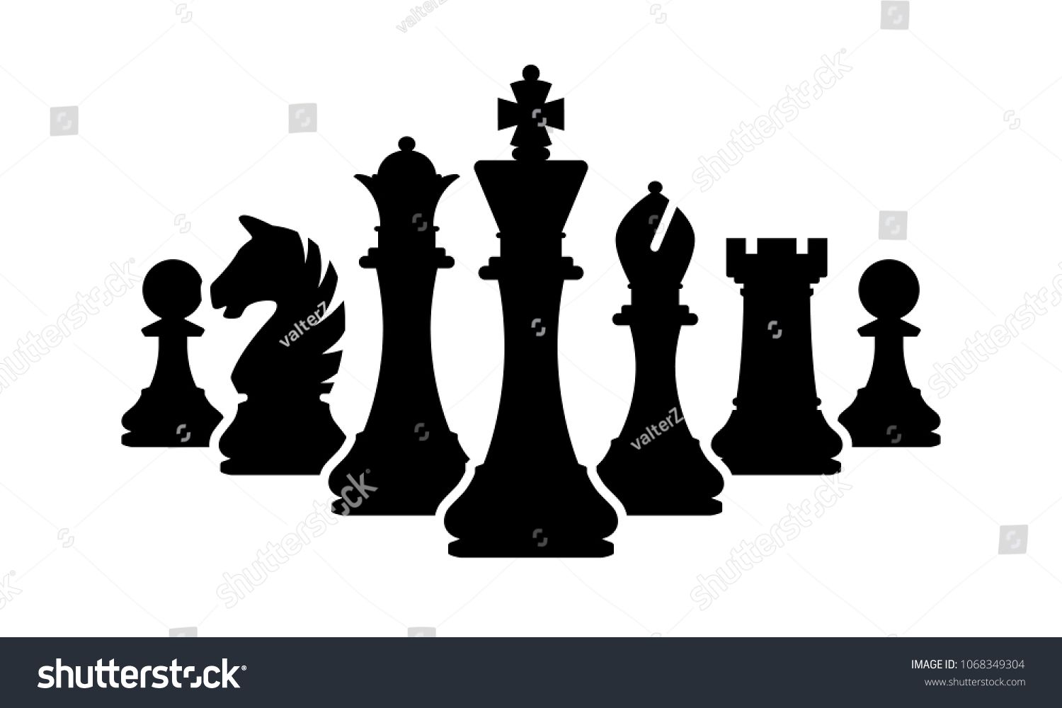 Vector chess pieces team isolated on white