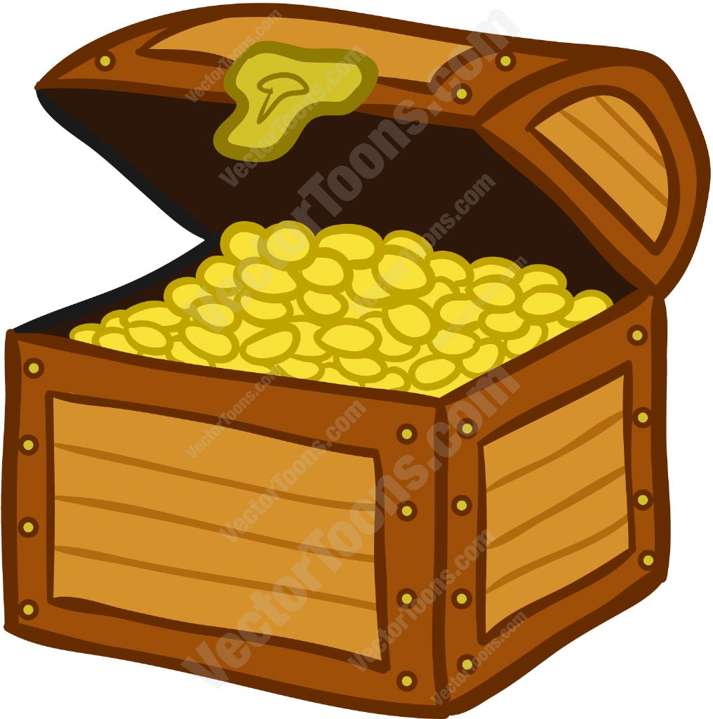 Treasure chest filled with gold coins cartoon clipart vector