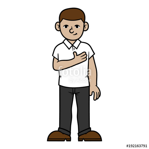 Cartoon Man With Hand on Chest Tools Illustration