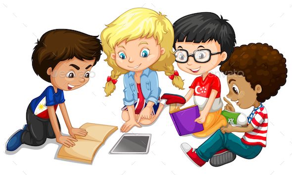 Group of children doing homework illustration