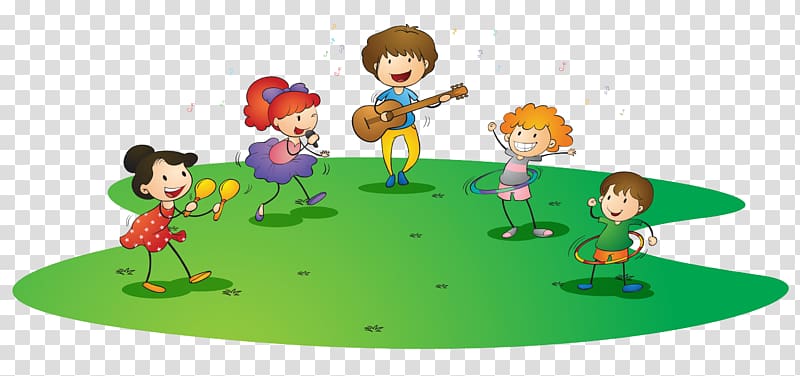 Child Illustration, A group of children singing on the grass