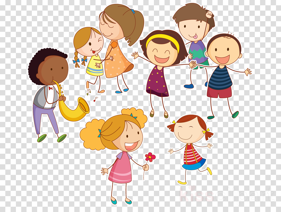 People cartoon social group playing with kids child clipart