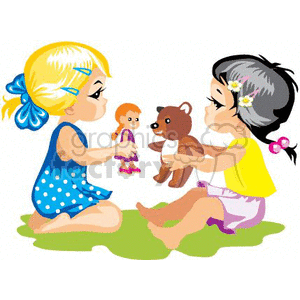 Twp small girls playing with dolls clipart