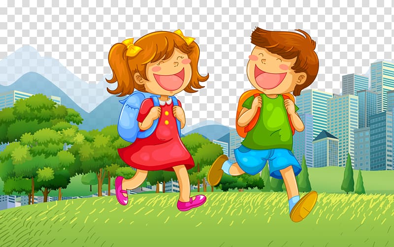 Boy and girl smiling illustration, School Child Illustration
