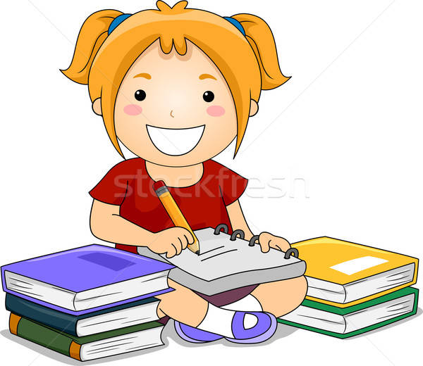 Kid Girl Writing vector illustration