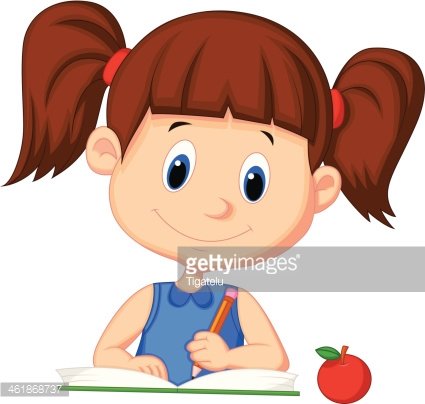 Cute girl cartoon writing on a book Clipart Image