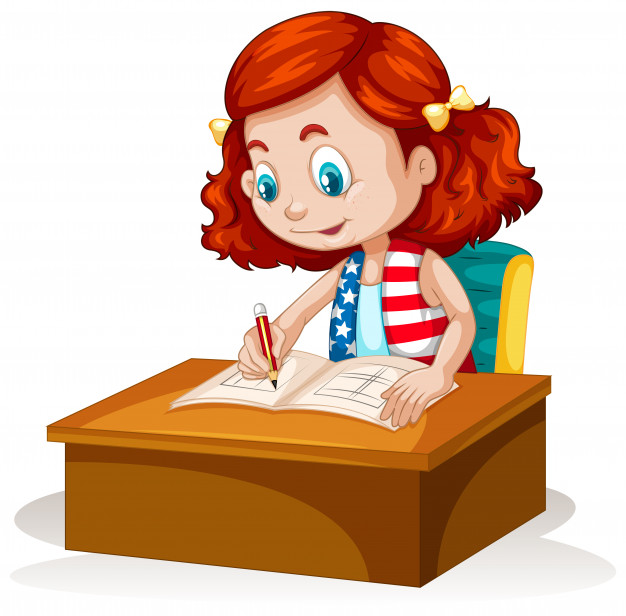 Little girl writing on the table Vector