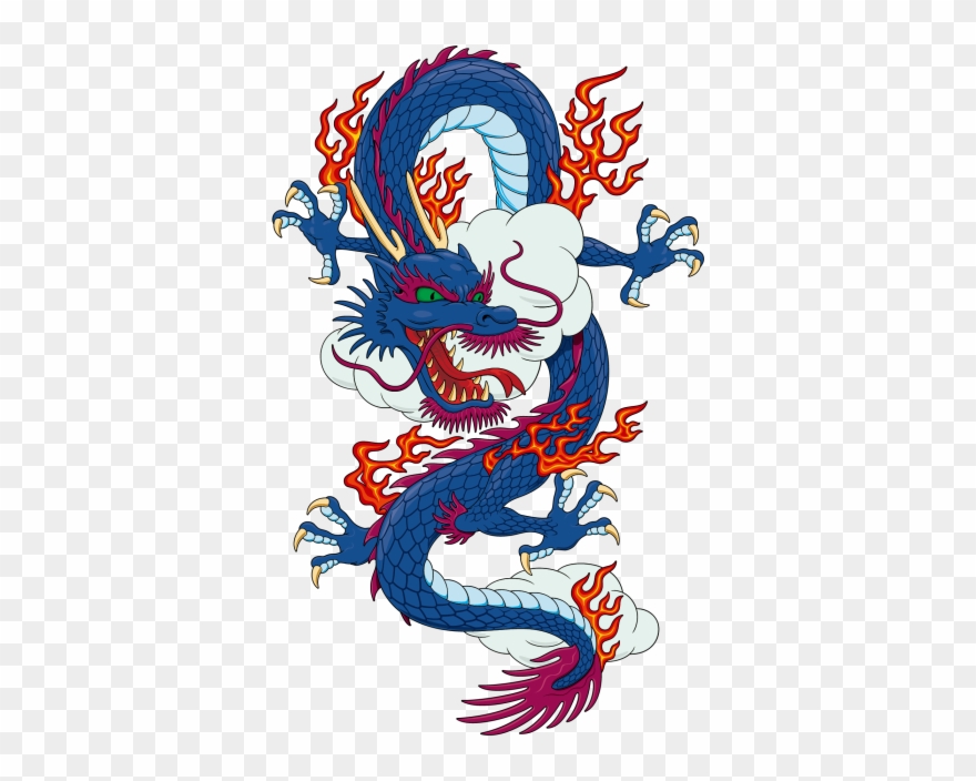 Blue Chinese Material Japanese Dragon T Shirt Vector