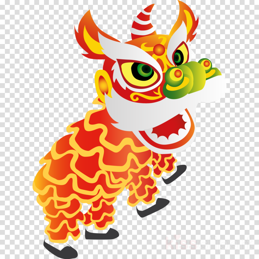Chinese New Year Lion Dance Cartoon clipart