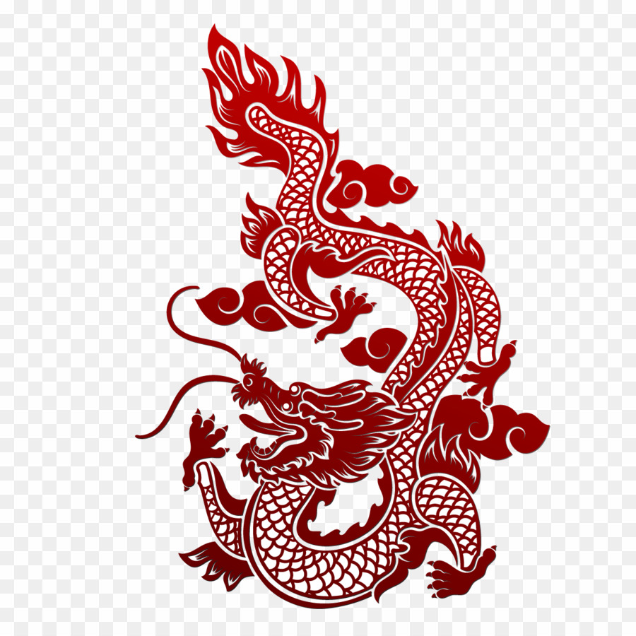 Chinese Red Dragon On Transparent Background PNG Chinese