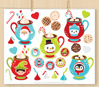 Hot Chocolate Clipart, Christmas, Cookies, Santa Clause