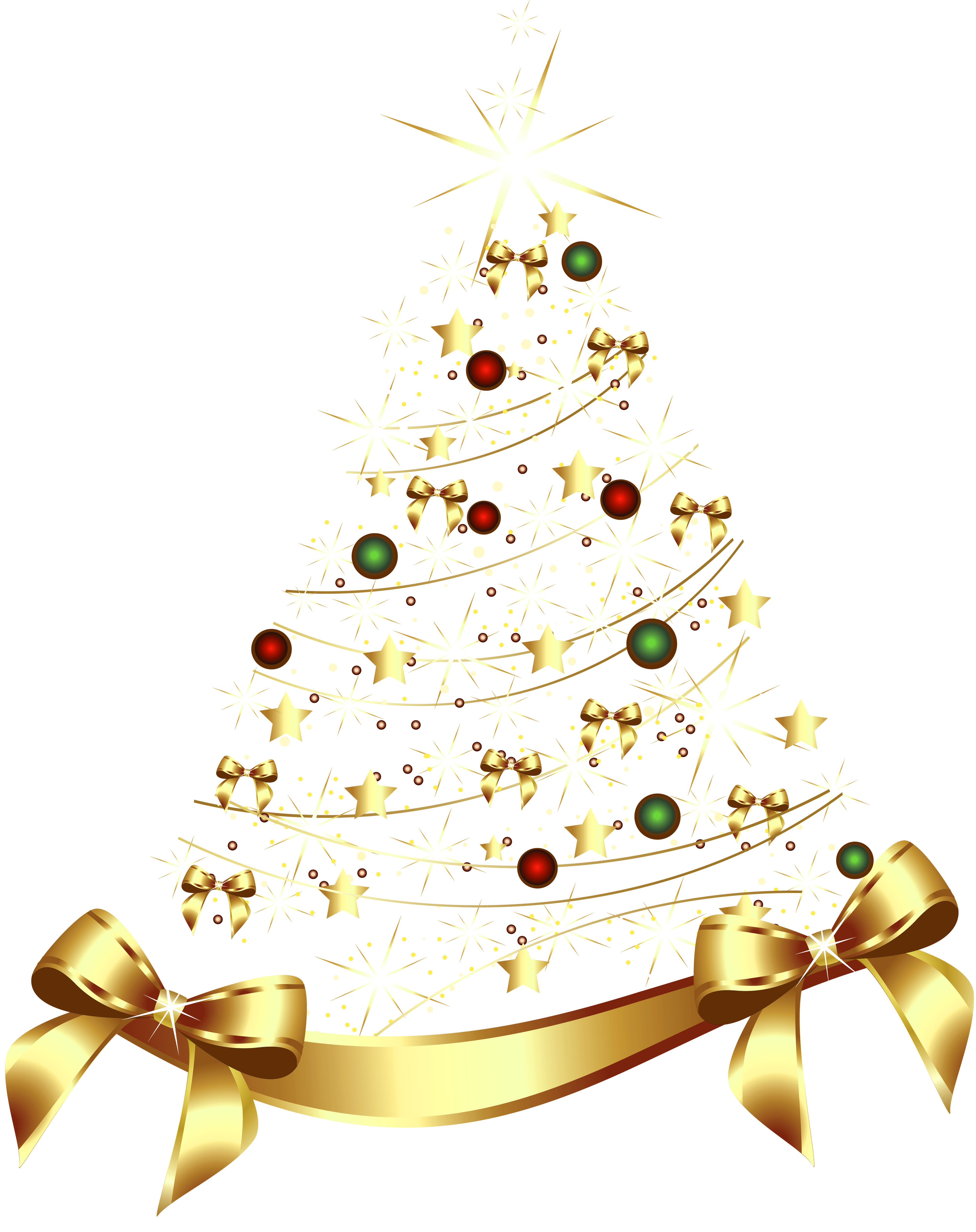 Large Transparent Gold Christmas Tree with Gold Bow PNG