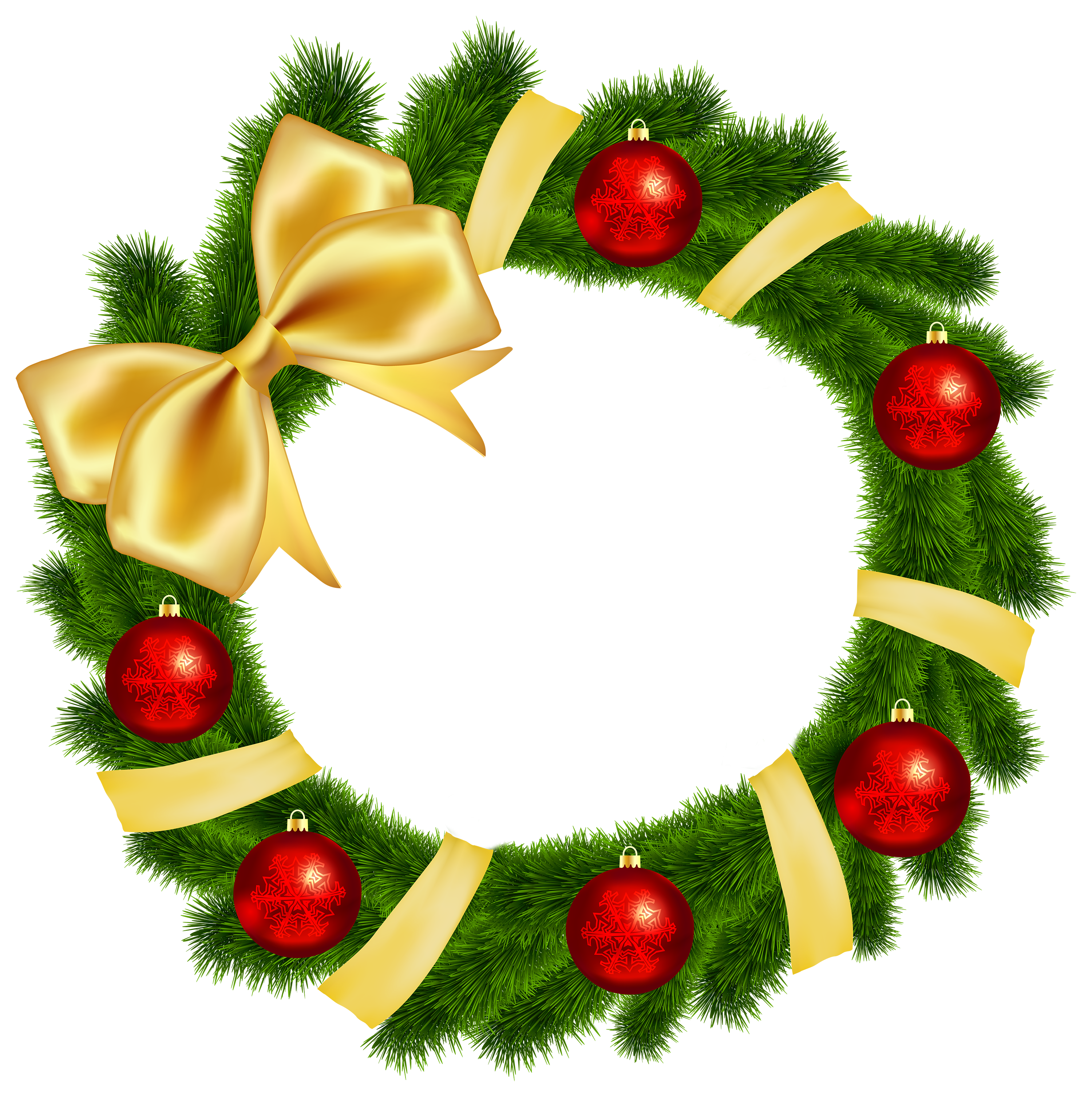 Christmas Wreath with Yellow Bow Transparent PNG Clip Art
