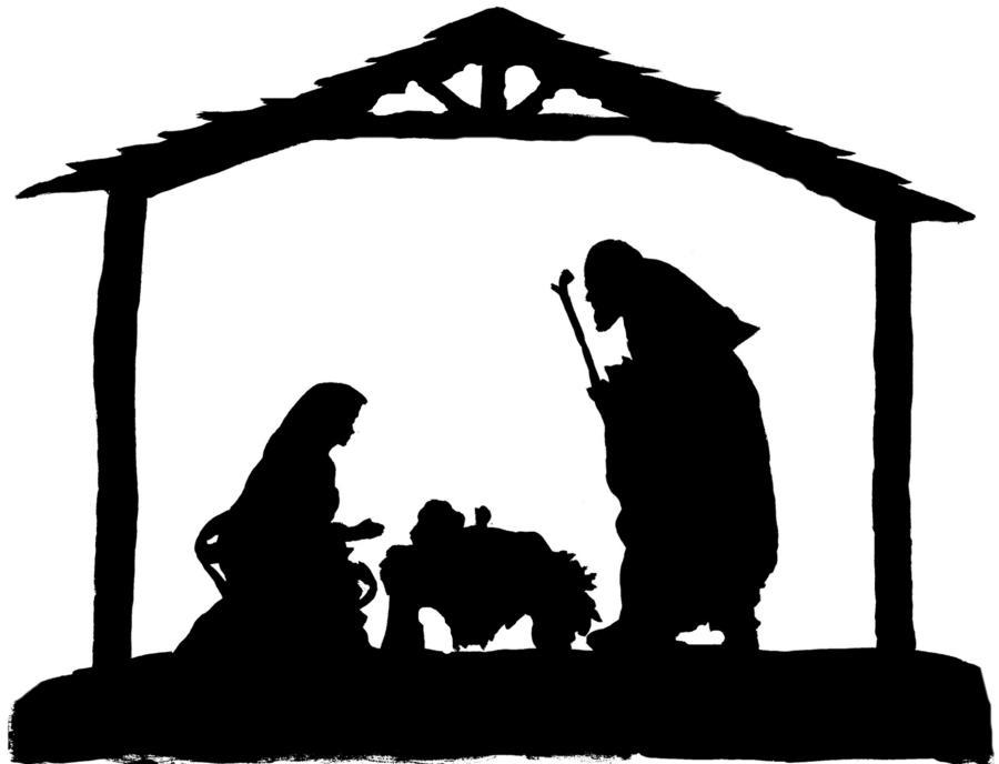 christmas cliparts black and white nativity