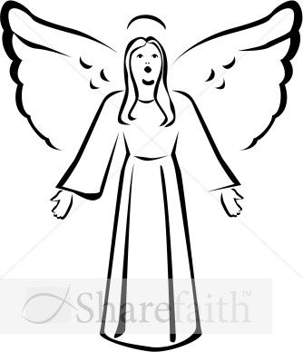 Black and White Singing Angel Clipart