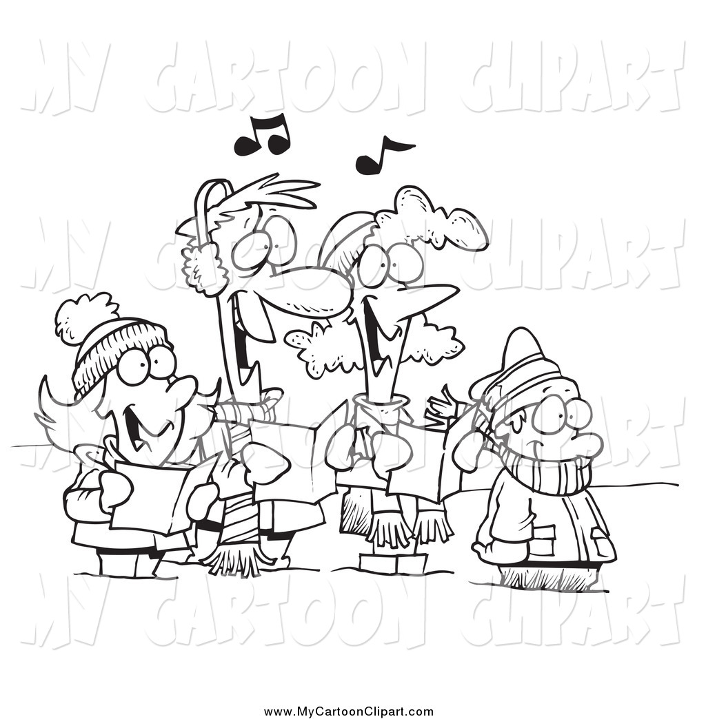 Clip Art of a Black and White Family Singing Christmas