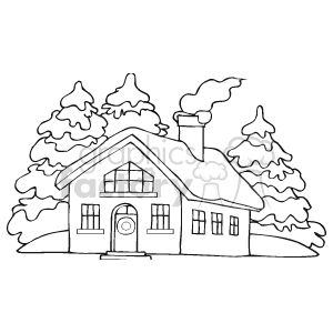 Black and White Winter Cottage clipart