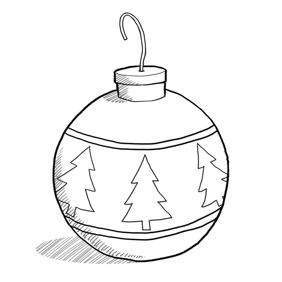 Christmas ornaments clipart black and white