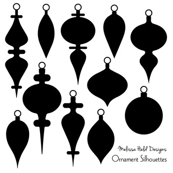Black Silhouette Christmas Ornaments Digital Clipart