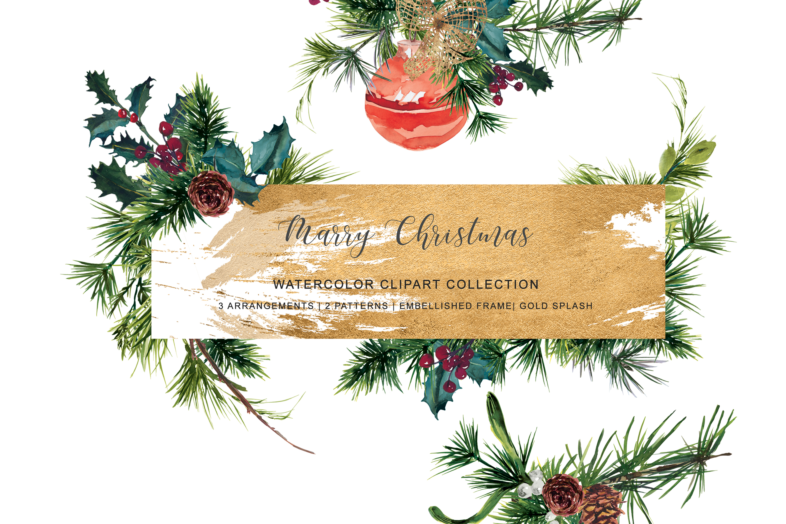 Watercolor Christmas Evergreen Clipart