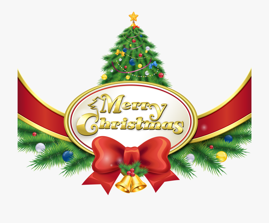 Merry Christmas With Tree And Bow Png Clipart Imageu