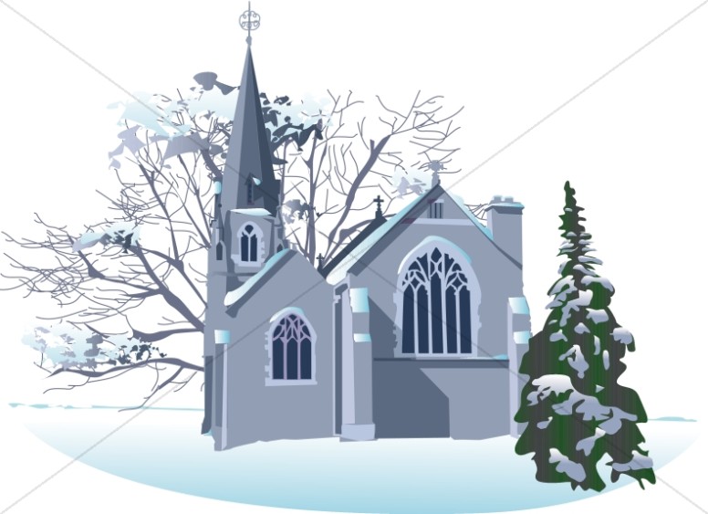 Snowy winter church.