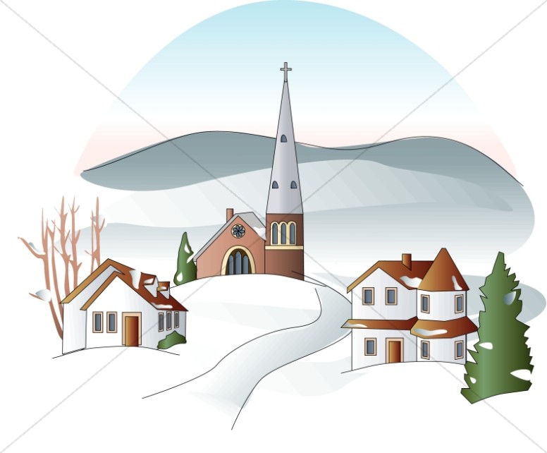 Winter town clipart.