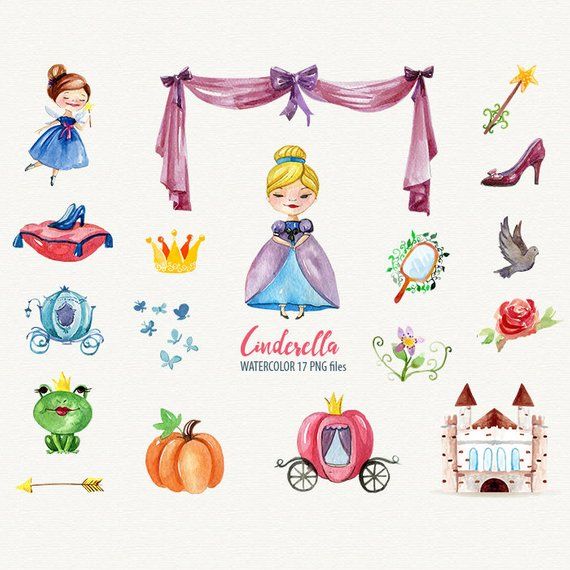 Watercolor Cinderella Clipart Princess clipart fairytale