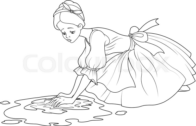 Sad Cinderella washes the floor with