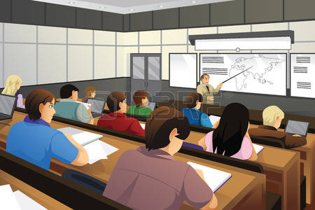 College students in classroom clipart