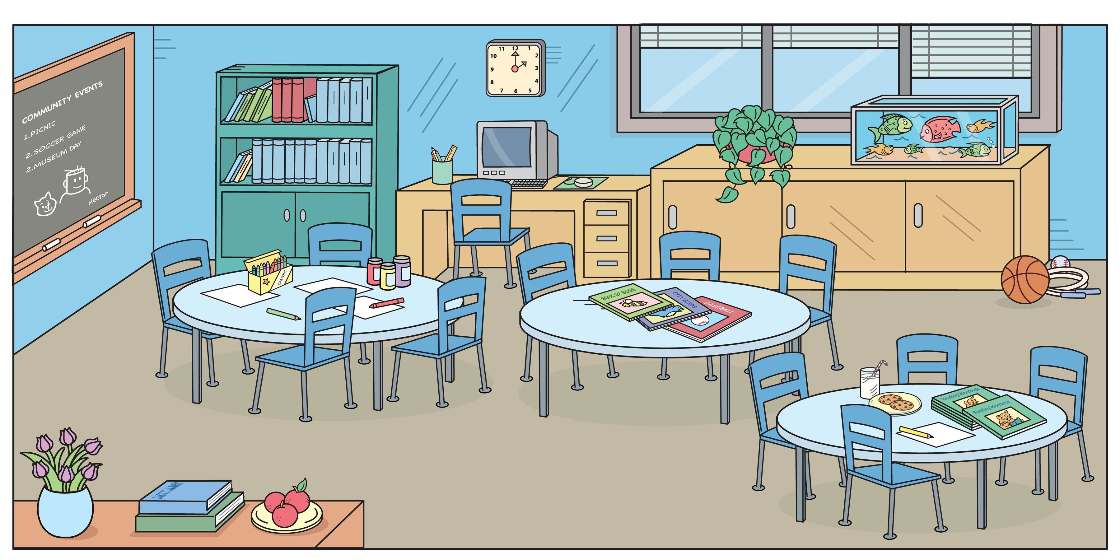 Empty kindergarten classroom.