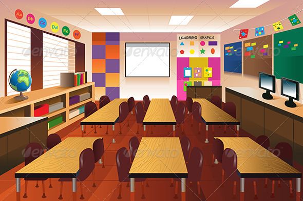 A vector illustration of empty classroom for elementary