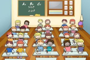 High school students in classroom clipart
