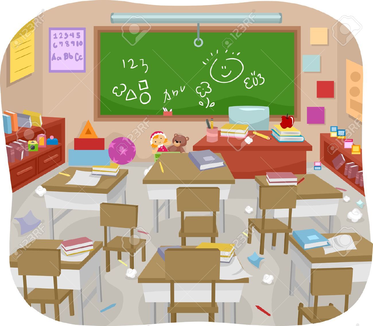 Untidy classroom clipart