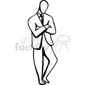Black and white man standing crossing his arms looking down clipart