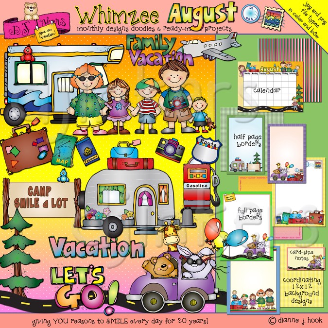 Whimsical August clip art and borders by DJ Inkers