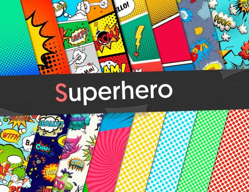 Superhero digital paper Comic background Avengers clipart