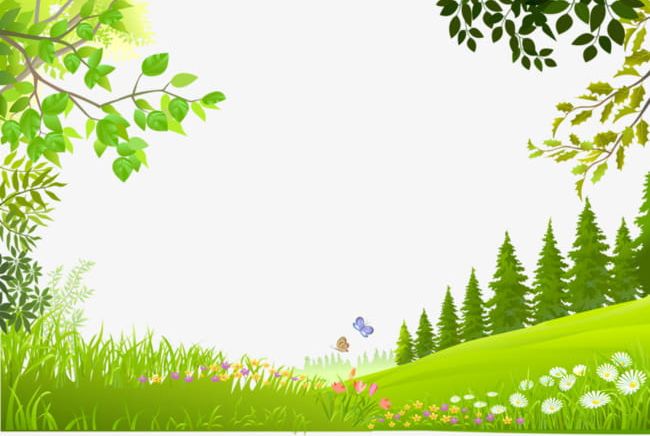 Cartoon Trees Plants Green Grass Background Material PNG