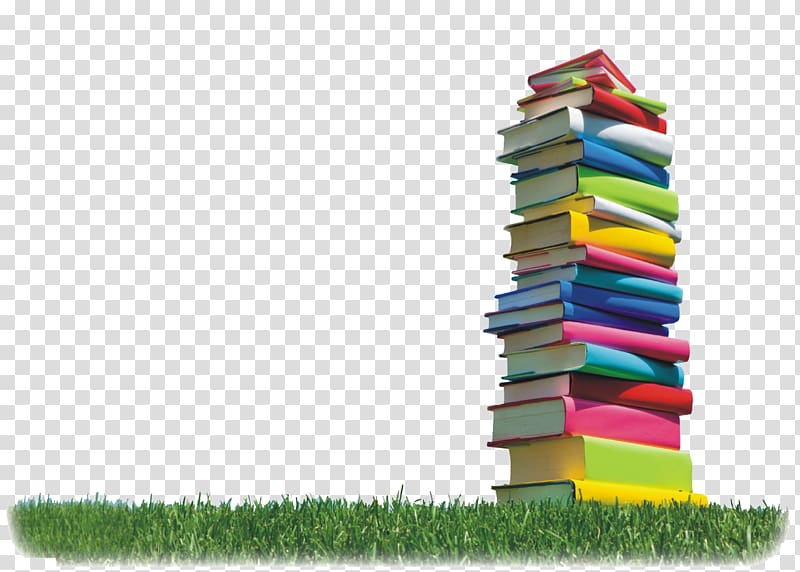 Stack of books on green grass graphic, Education Poster