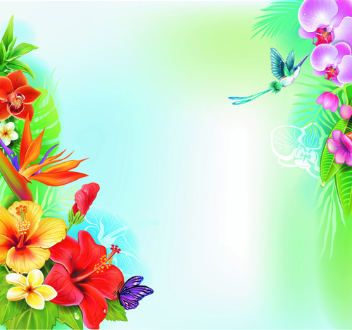 Beautiful flowers and butterflies vector background Free
