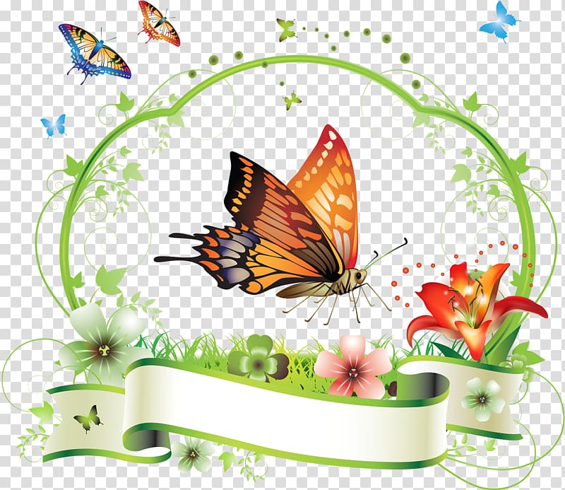 Butterfly Flower Floral design , butterfly frame transparent