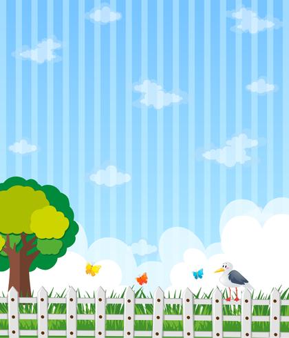 Background design with garden and blue sky