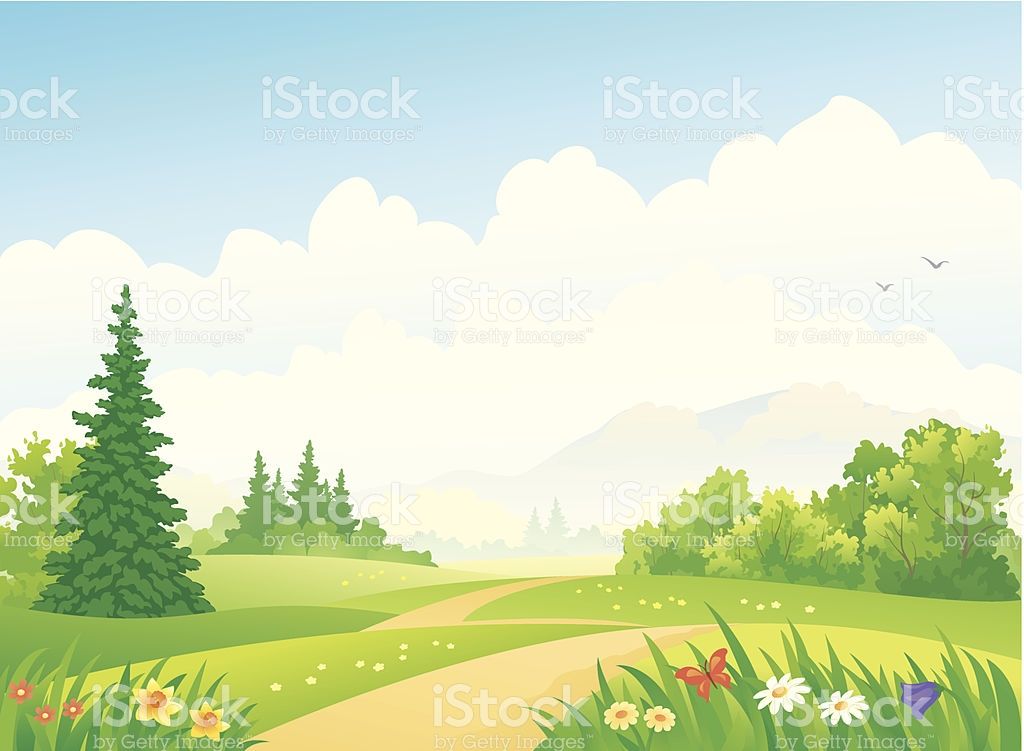 Vector illustration of a forest path at the mountains