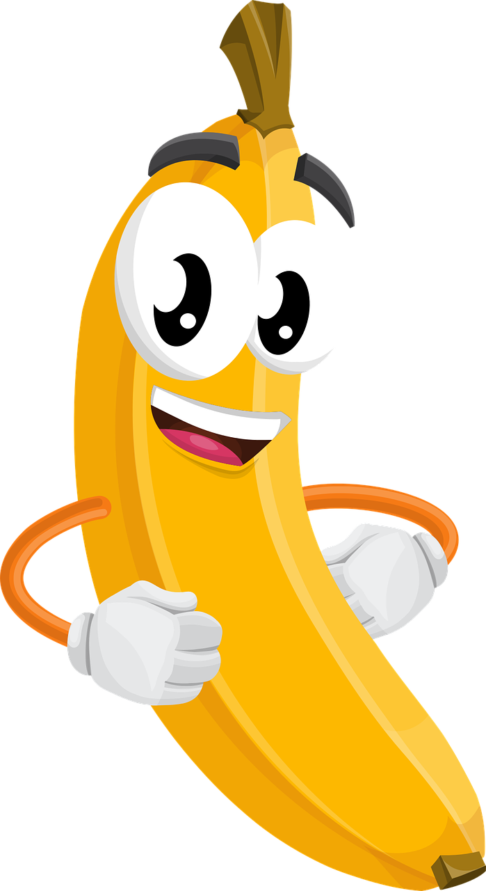 Banana character hands eyes mouth happy fruit fun smile