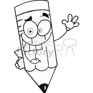A happy black and white cartoon pencil clipart