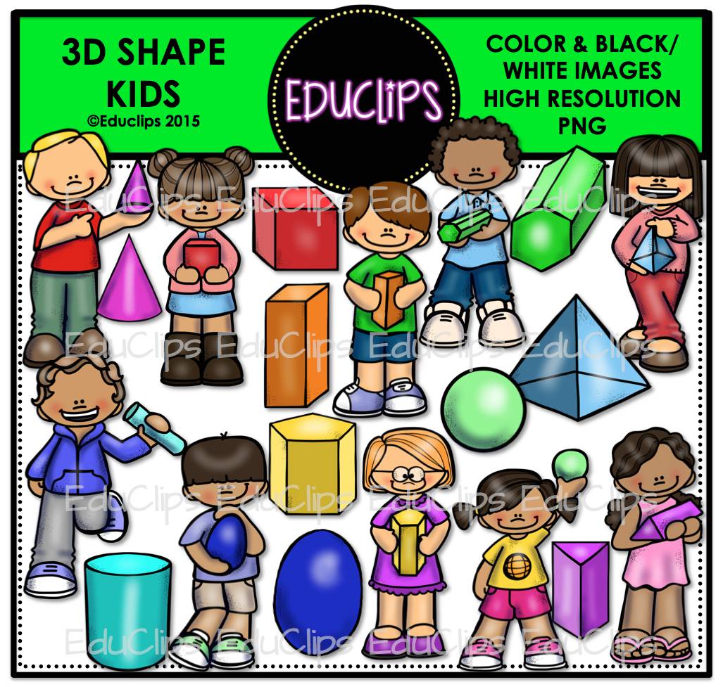 3D Shape Kids Clip Art Bundle