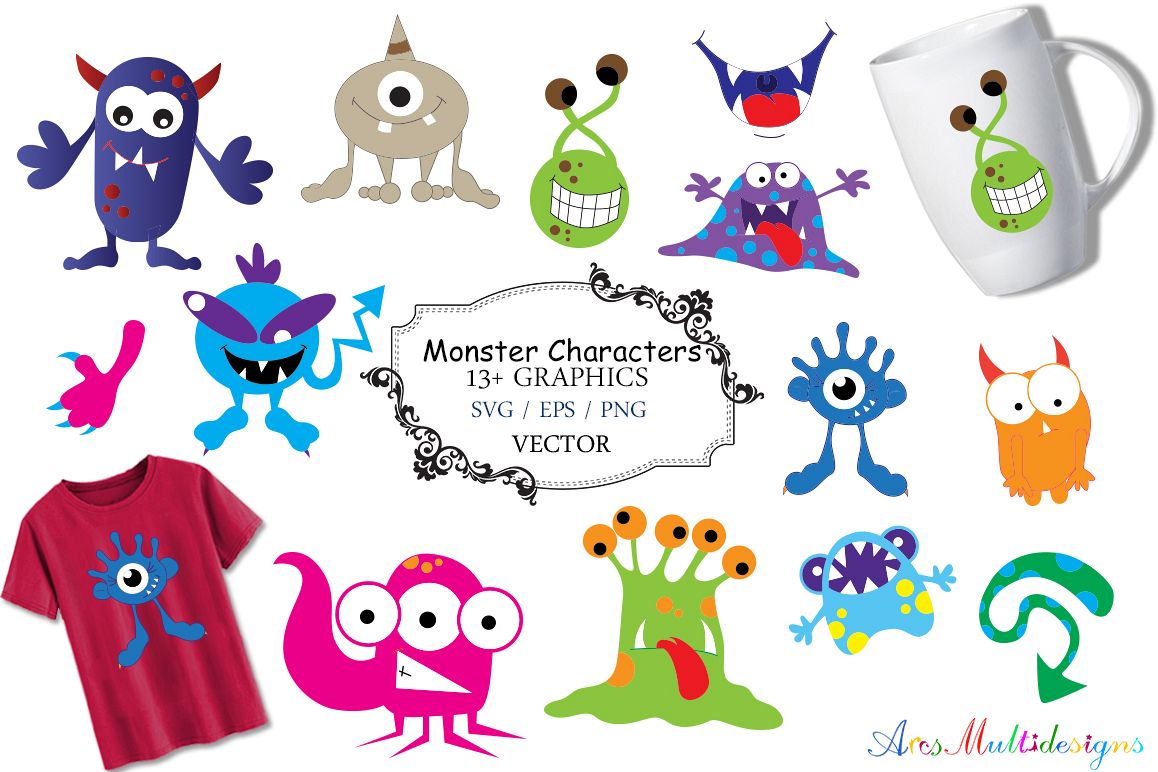 Monster characters svg cute monster SVG monster svg vector hand drawn  monster SVG Eps Png monster clip art monster silhouette